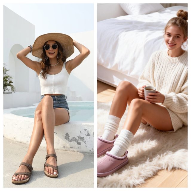 FITORY comfort footwear collection displayed in a cozy lifestyle setting