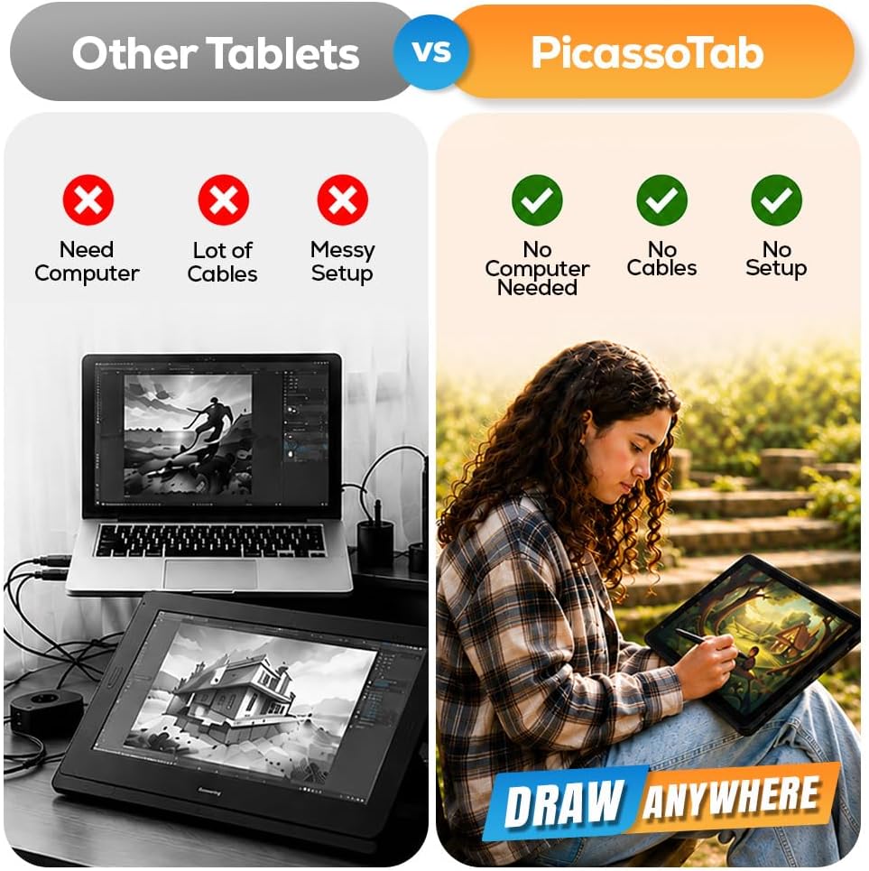 PicassoTab battery-free 8192-level pen resting on the Z13 tablet surface