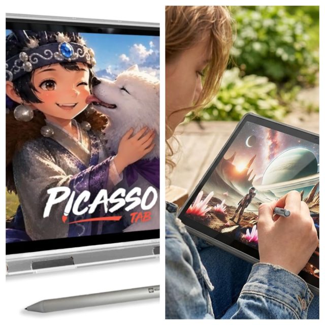 PicassoTab Review: The Standalone Drawing Tablet Built for Serious Artists Artist drawing on a PicassoTab Z13 standalone tablet at a bright home studio desk